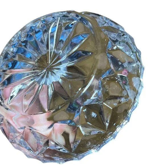 Vintage Clear Diamond Swag Cut Glass Jewelry Ring Holder Bowl Dish - Picture 5 of 5